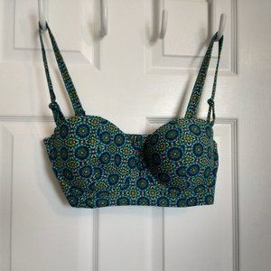 LONG LINE UNDERWIRE BIKINI TOP XL TEAL MEDALLION